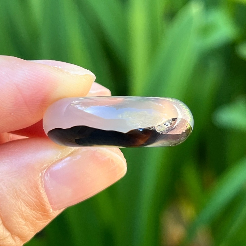 Size 7.75 Natural Translucent Scenery Agate Band Ring 0223
